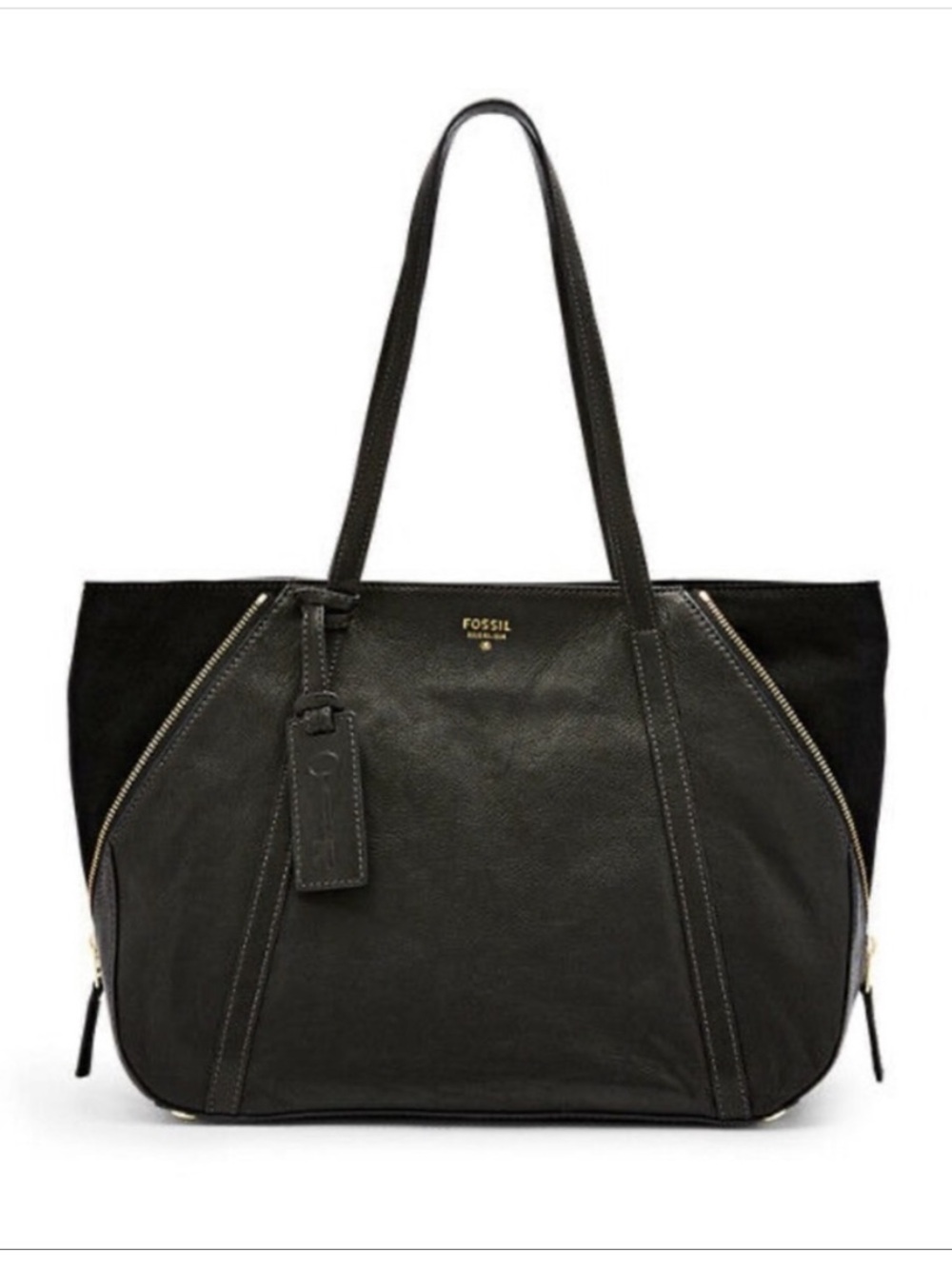 FOSSIL Gwen Shopper Tote Chocolate Brown Leather/Suede Shoulder Bag Convertible